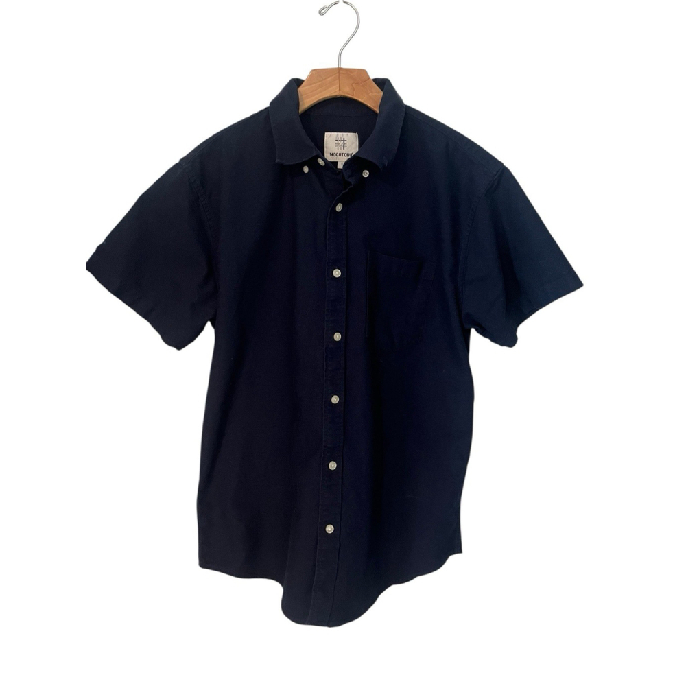 Mocotono Button Down Shirt Mens Small Navy Blue Short Sleeve